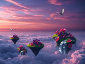 Floating Islands in a Dreamy Sky – free AI stock image