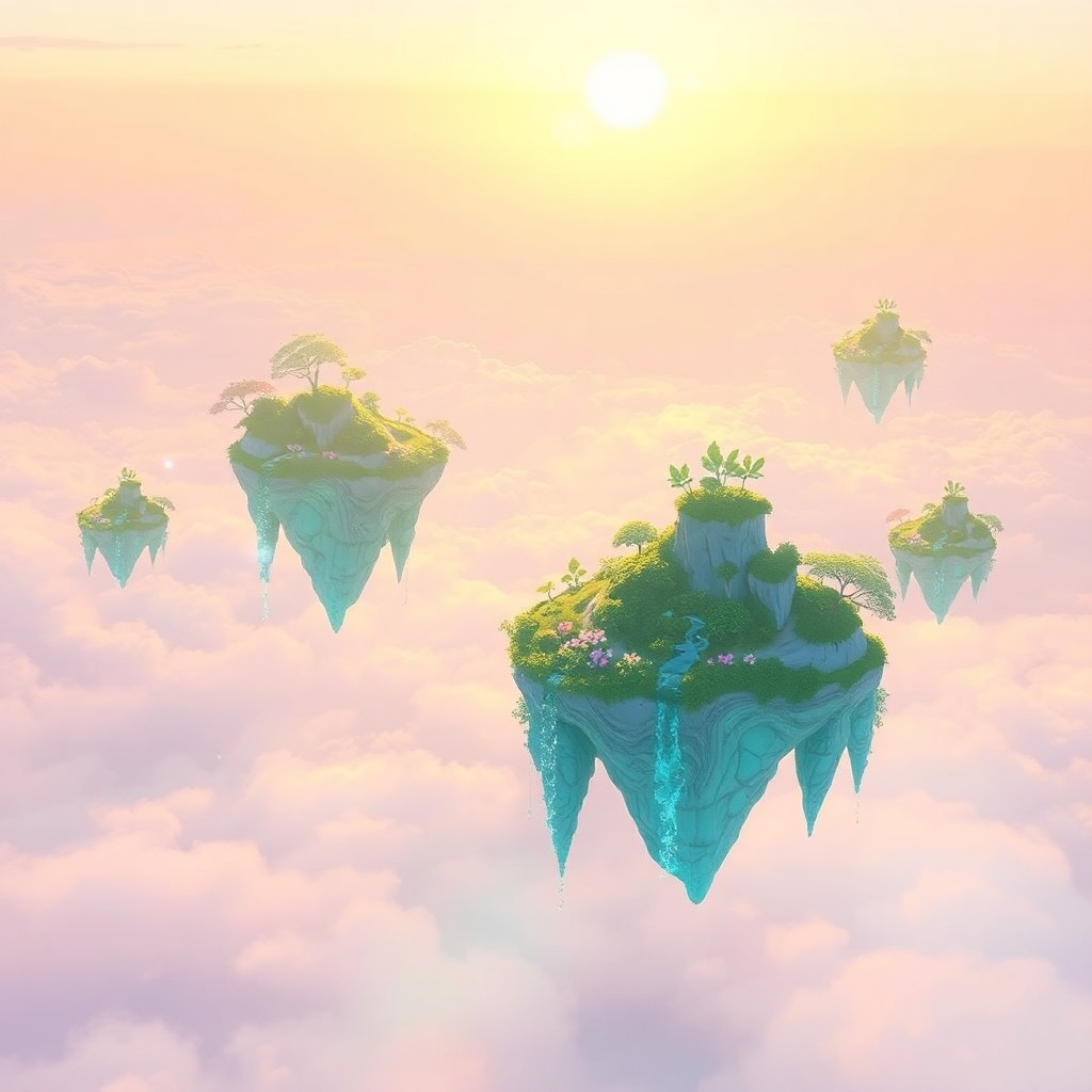 Floating Islands in a Dreamy Sky – free AI stock image