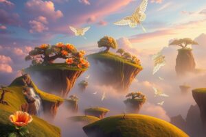 Floating Islands in a Dreamy Sky – free AI stock image