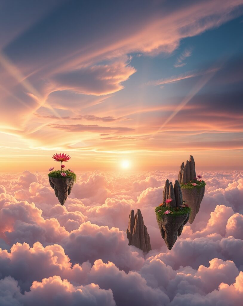 Floating Islands in a Dreamy Sky – free AI stock image