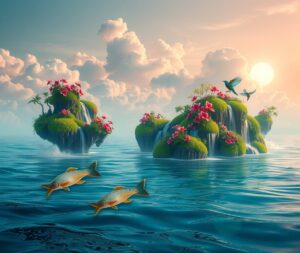 Floating Islands in a Dreamy Sky – free AI stock image