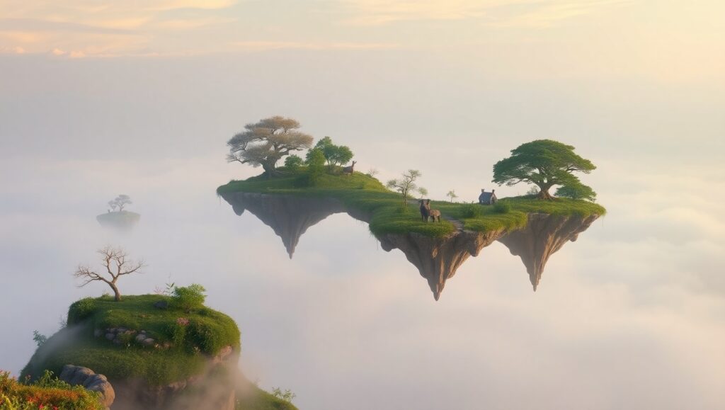 Floating Islands in a Dreamy Sky hK9 – free AI stock image