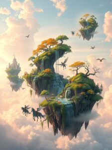 Floating Islands in a Dreamy Sky Landscape – free AI stock image