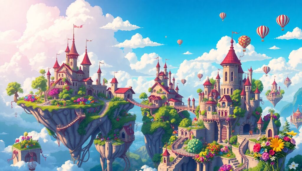 Floating Islands in a Whimsical City – free AI stock image
