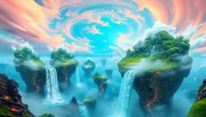 Floating Islands in Dynamic Motion – free AI stock image