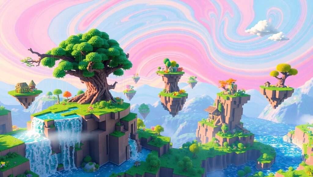 Floating Islands in Voxel – free AI stock image