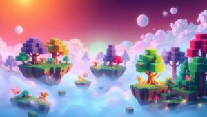 Floating Islands in Voxel Forest – free AI stock image