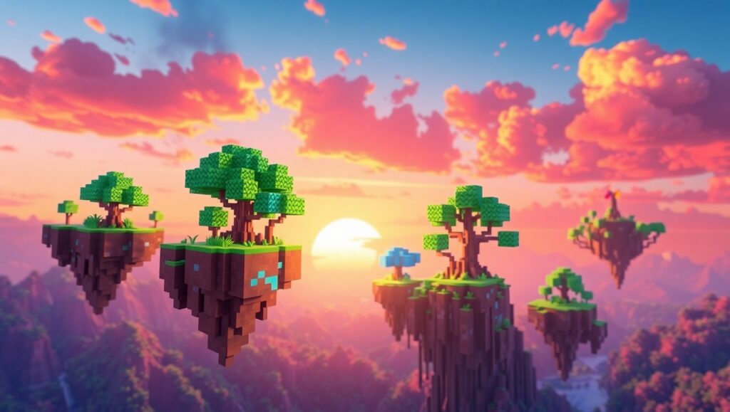 Floating Islands in Voxel Wonderland – free AI stock image