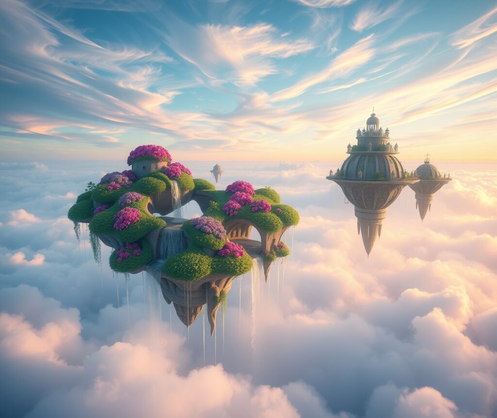 Floating Islands of Dreaming Thoughts – free AI stock image