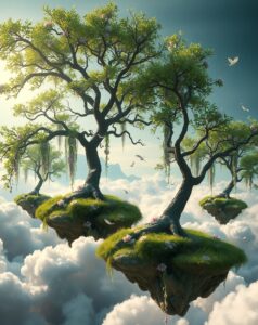 Floating Islands of Dreaming Trees – free AI stock image