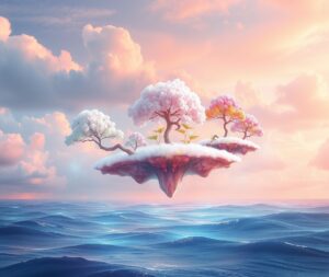 Floating Islands of Dreams and Whispers – free AI stock image