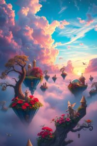 Floating Islands of Dreams and Whispers – free AI stock image
