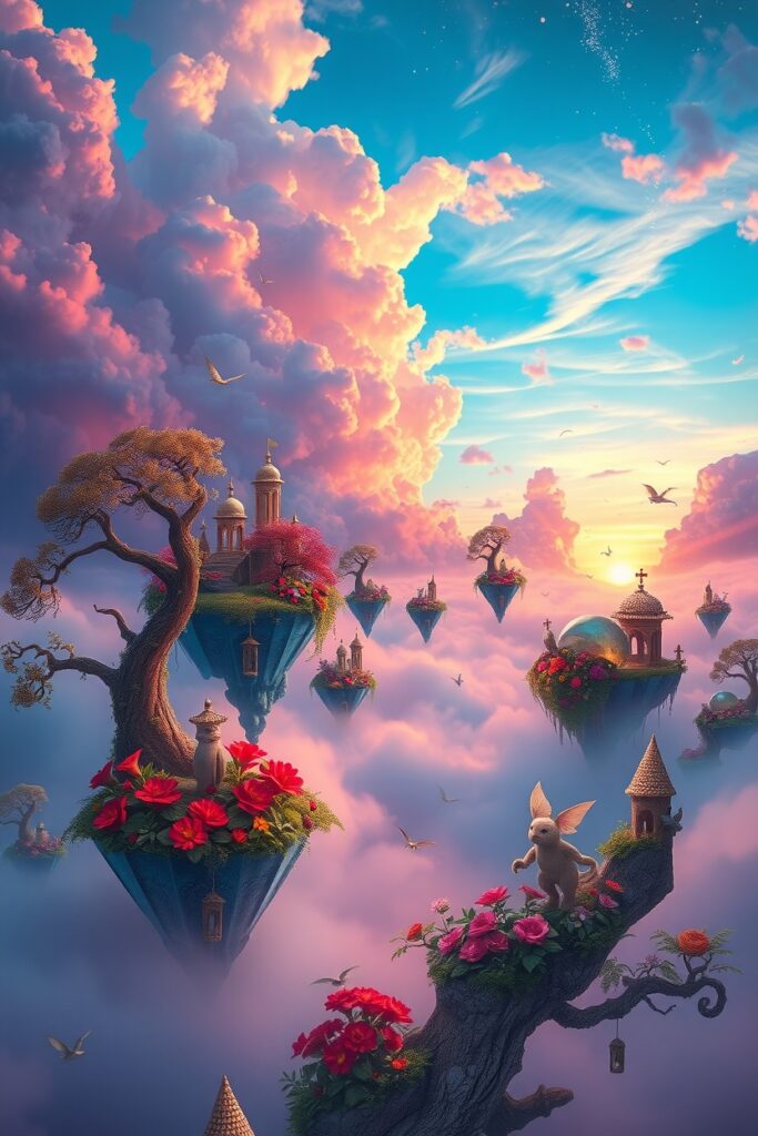 Floating Islands of Dreams and Whispers – free AI stock image