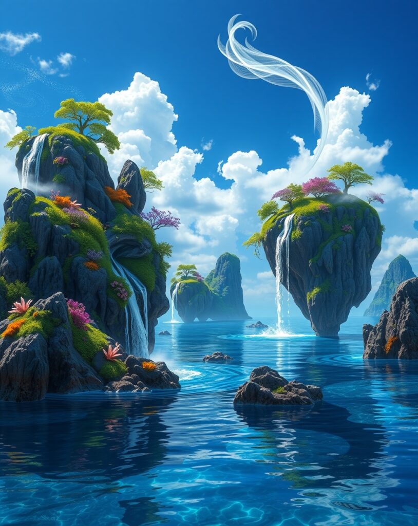 Floating Islands of Dreams Under a Cobalt Sky – free AI stock image