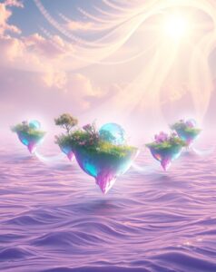 Floating Islands of Dreamy Light and Color – free AI stock image