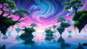 Floating Islands of Luminescent Dreams – free AI stock image