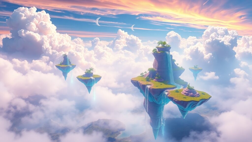 Floating Islands of Vibrant Dreams – free AI stock image