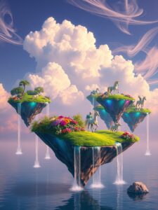 Floating Islands Under a Lavender Sky – free AI stock image
