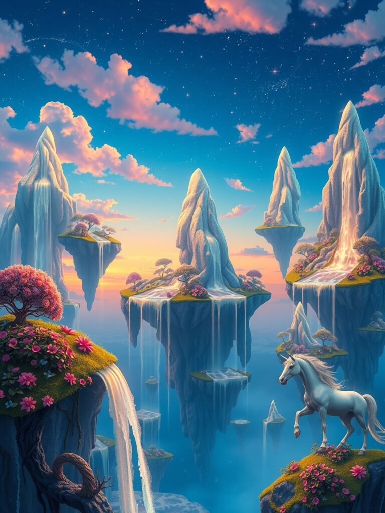 Floating Islands with Dreamlike Waterfalls – free AI stock image