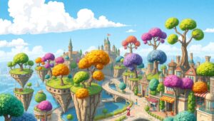 Floating Isles in a Whimsical Cityscape – free AI stock image