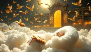 Floating Library in the Clouds – free AI stock image