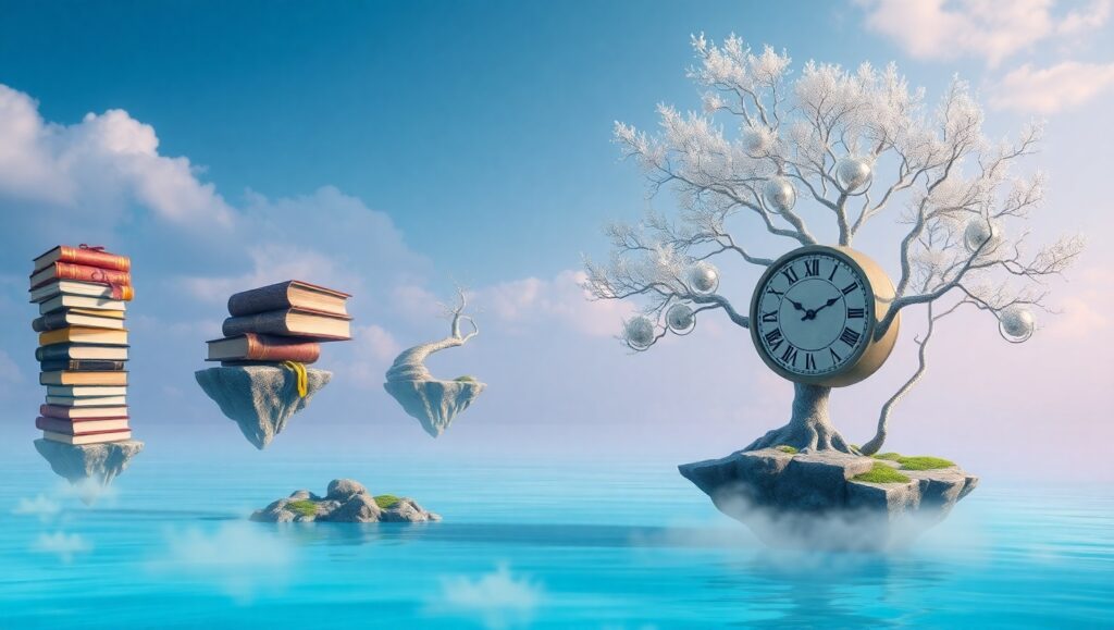 Floating Literary Dreamscape – free AI stock image