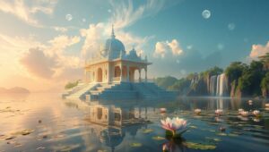 Floating Temple in Ethereal Clouds – free AI stock image
