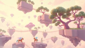 Floating Voxel Island Adventure – free AI stock image