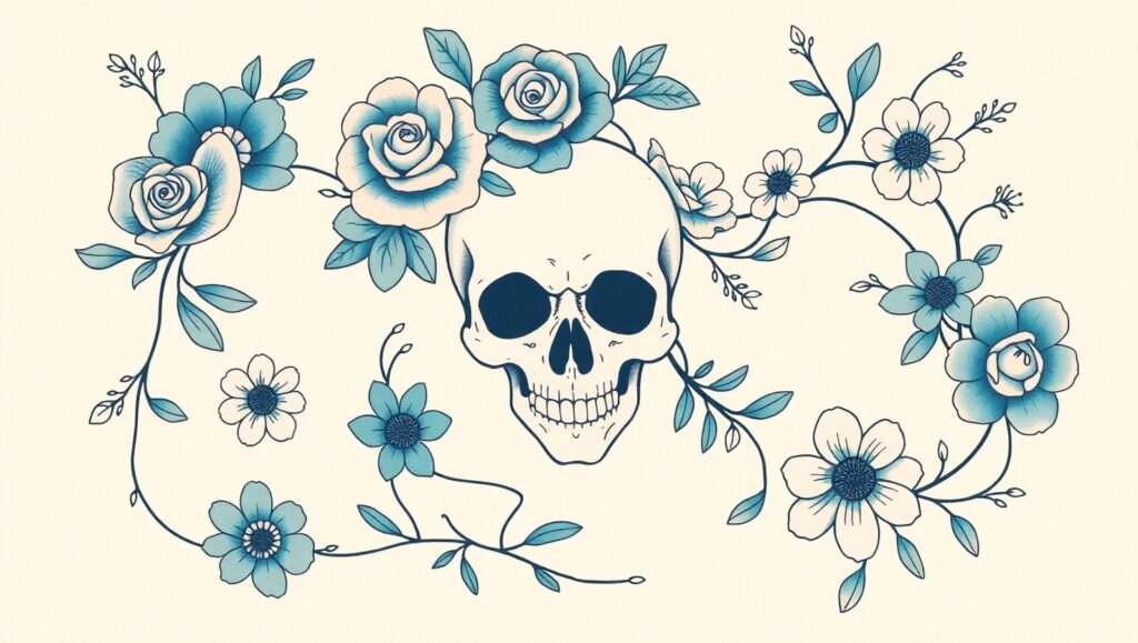 Floral Skull Tattoo Design – free AI stock image
