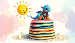 Fluffy Dragon and Rainbow Pancakes – free AI stock image