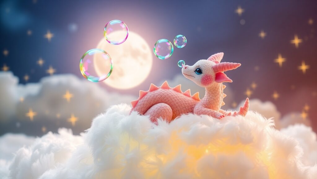 Fluffy Dragon on Rainbow Cloud – free AI stock image