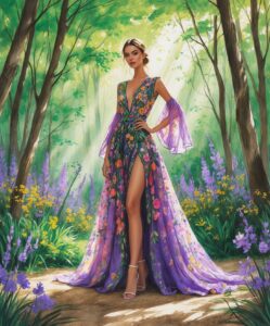 Forest Fashion with Vibrant Floral Inspirations – free AI stock image