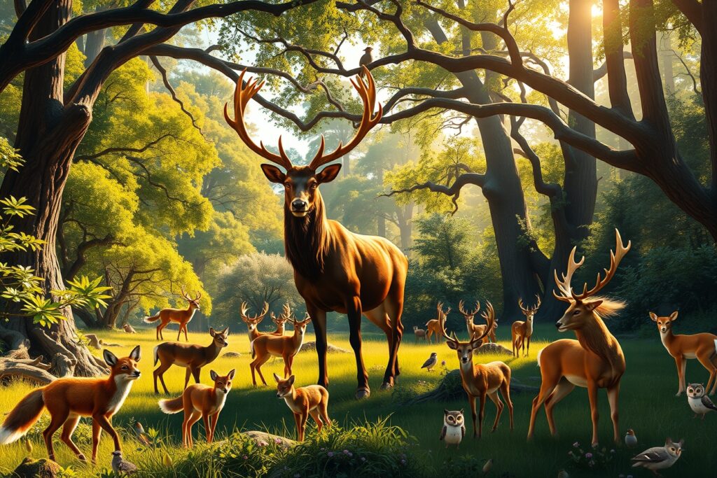Forest Gathering of Majestic Creatures – free AI stock image