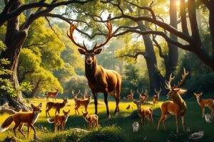 Forest Gathering of Majestic Creatures – free AI stock image