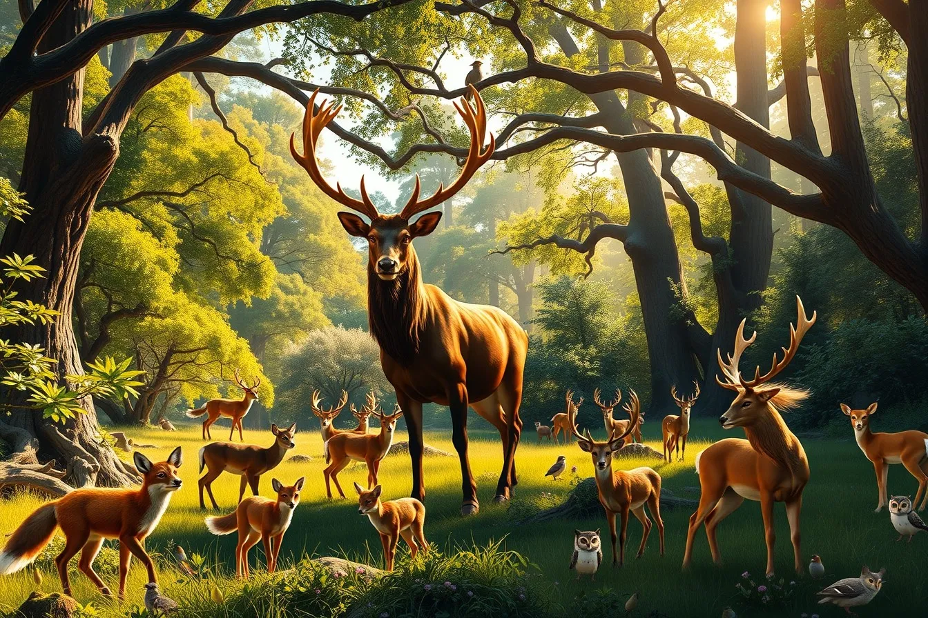 Forest Gathering of Majestic Creatures