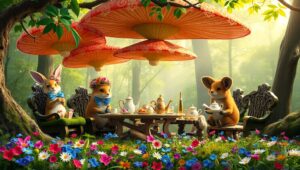 Forest Tea Party with Cute Animals – free AI stock image