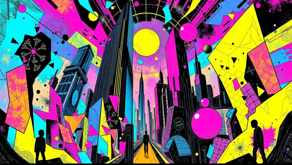 Fragmented City in Cubist Style – free AI stock image