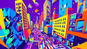 Fragmented City Life in Cubism – free AI stock image