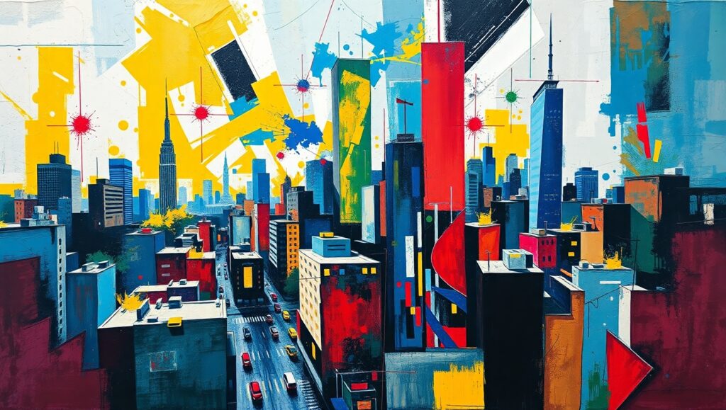 Fragmented Cityscape in Cubism – free AI stock image