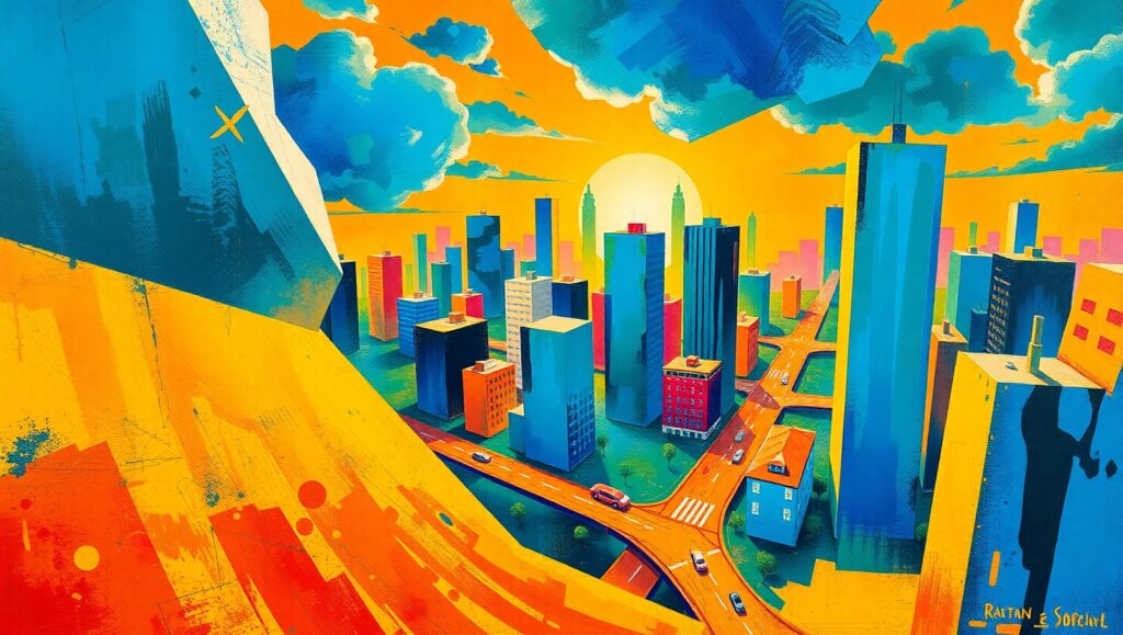 Fragmented Cityscape in Cubist Style – free AI stock image