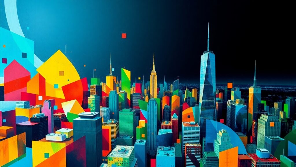 Fragmented Urban Landscape in Cubism – free AI stock image