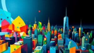 Fragmented Urban Landscape in Cubism – free AI stock image