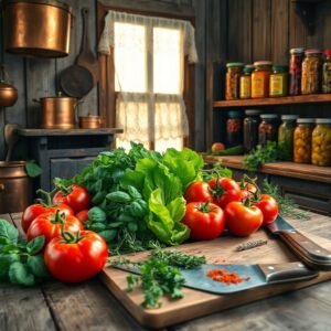 Fresh Farm Ingredients in a Rustic Kitchen – free AI stock image