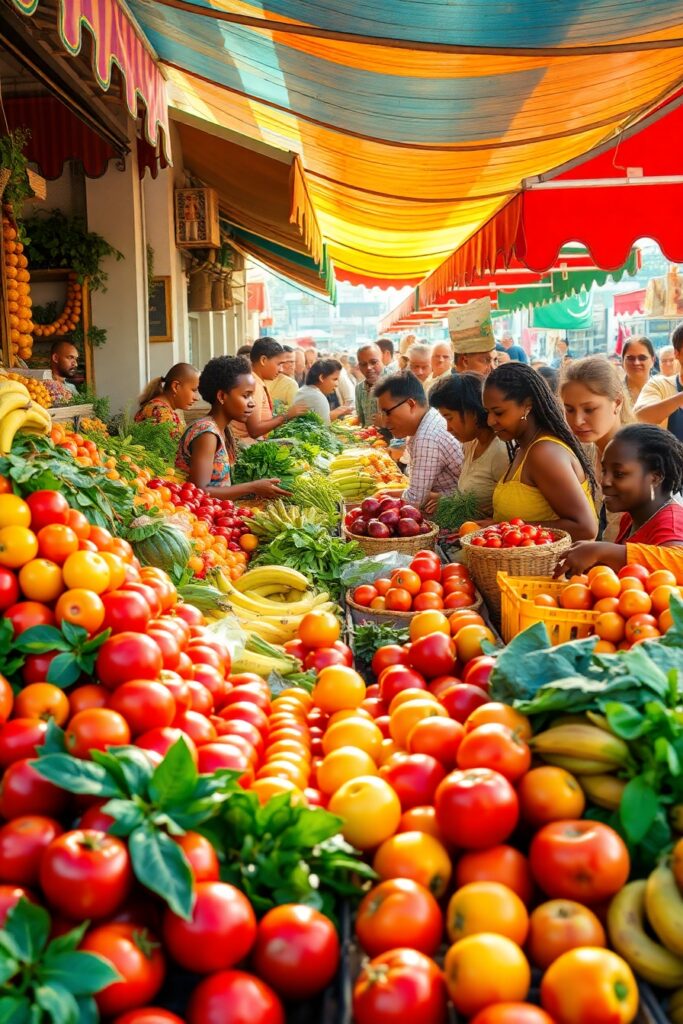 Fresh Fruits and Vegetables Abundantly Displayed – free AI stock image