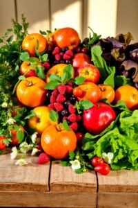 Fresh Fruits and Vegetables Displayed Beautifully – free AI stock image