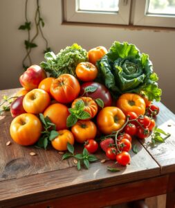Fresh Fruits and Vegetables for Healthy Living – free AI stock image