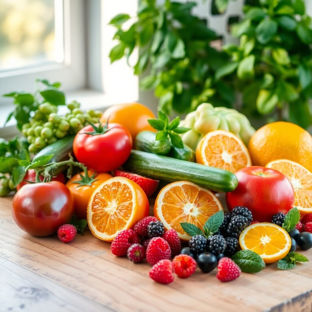 Fresh Fruits and Vegetables for Healthy Living – free AI stock image