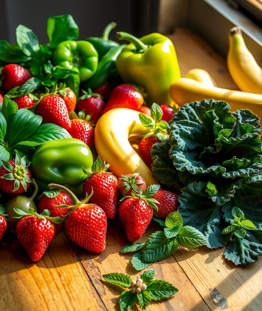 Fresh Fruits and Vegetables for Healthy Living – free AI stock image