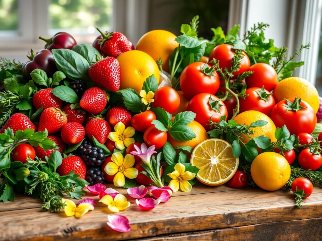 Fresh Fruits and Vegetables for Healthy Living – free AI stock image