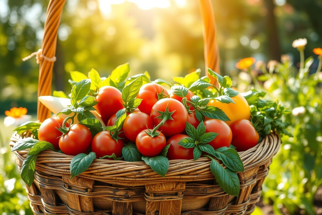 Fresh Fruits and Vegetables in a Basket – free AI stock image